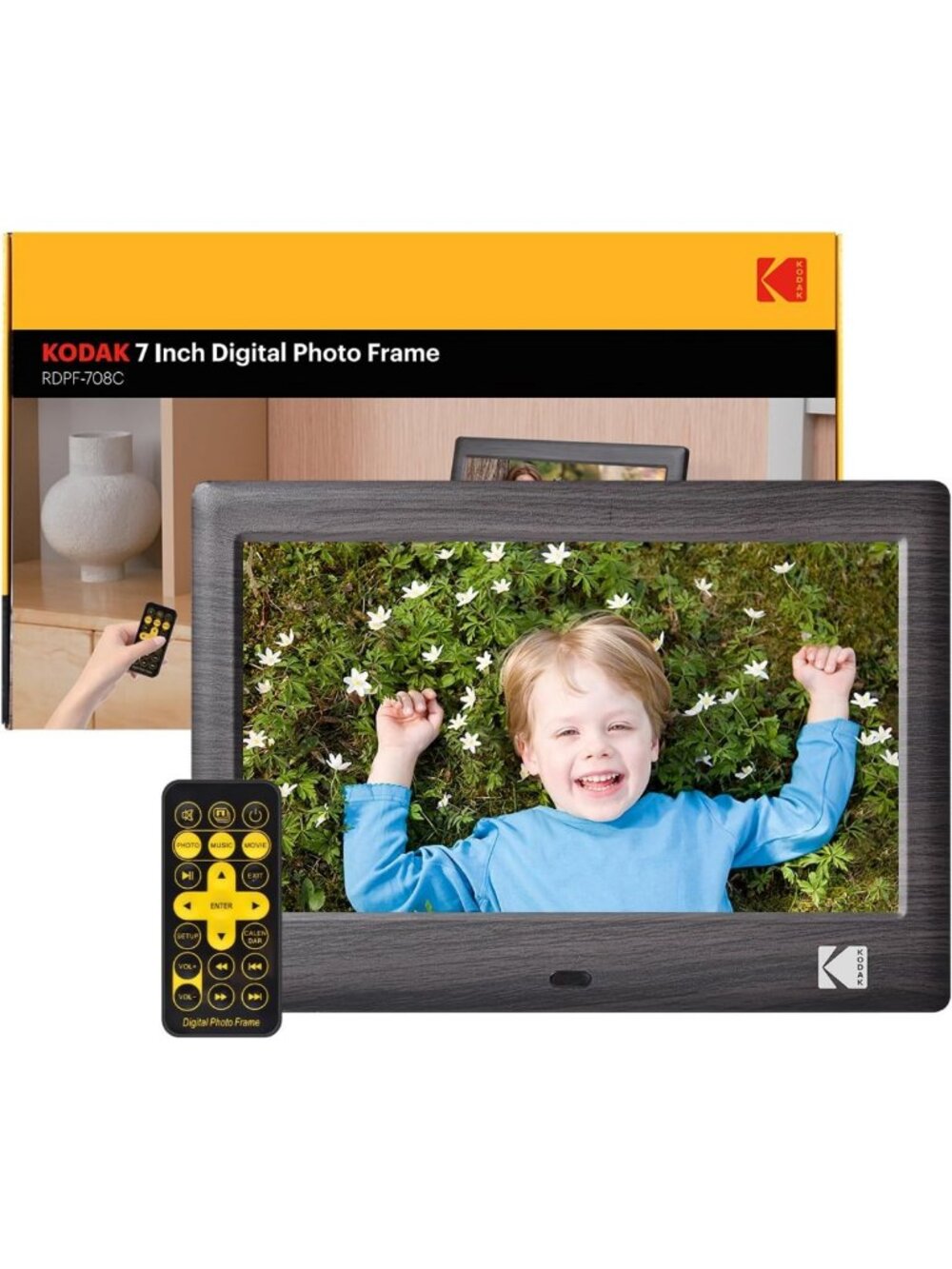 7-Inch Digital Picture Frame with Remote, HD Display, USB/SD Card, Auto-Rotate